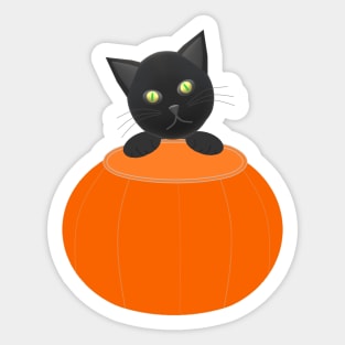 Black Cat Looking for Halloween Candy (Black Background) Sticker